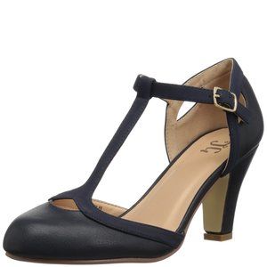 Brinley Co Womens T-Strap Mary Jane Pumps Navy 7.5W